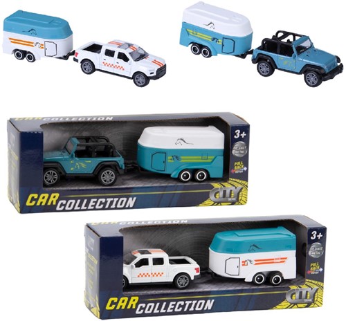 CITY Mini Die Cast Car+Paardentrailer 1:50 PB 2Ass