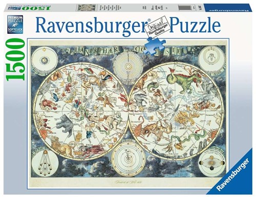 Ravensburger Puzzel 1500 stukjes Wereldkaart met fantastierijke dieren