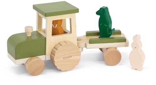 Trixie Houten Dieren Tractor met Trailer